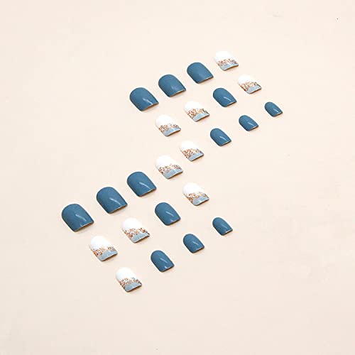 Stylish Blue and Gold Acrylic Nail Set - 24 Piece Long Length Manicure - Image 3