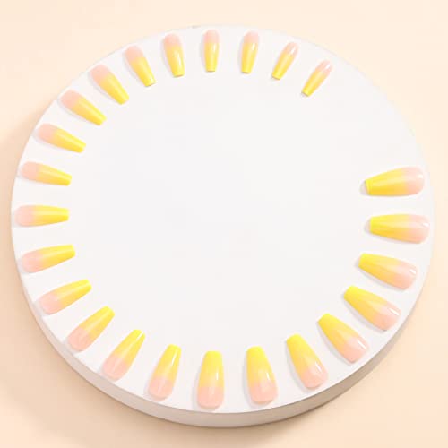 Yellow Ombre Acrylic Coffin Nails Set for Chic Nail Art and Manicures 24 Pcs - Image 6