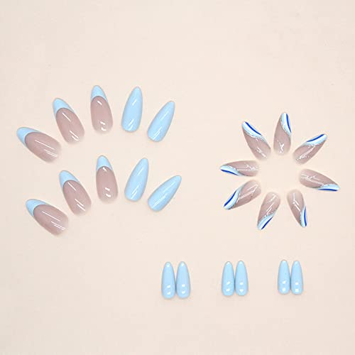 Stylish Blue Acrylic Nails with Unique Design 10 Piece Set - Image 2