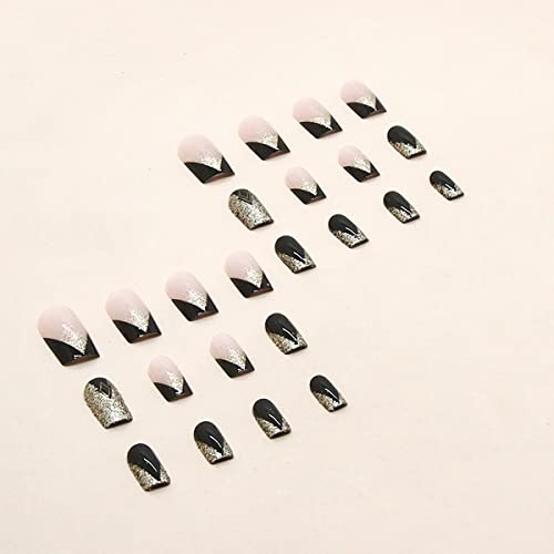 Elegant Rose Gold and Black Acrylic Nail Design Set for Stunning Nail Art - Image 4