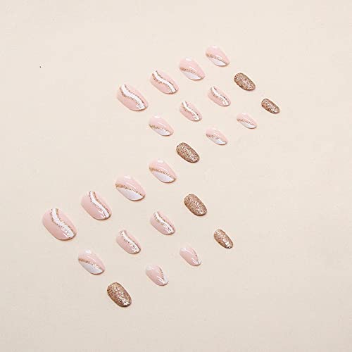 24pc Gold Glitter Acrylic Nail Set for Stunning Nail Art and Easy Application - Image 3