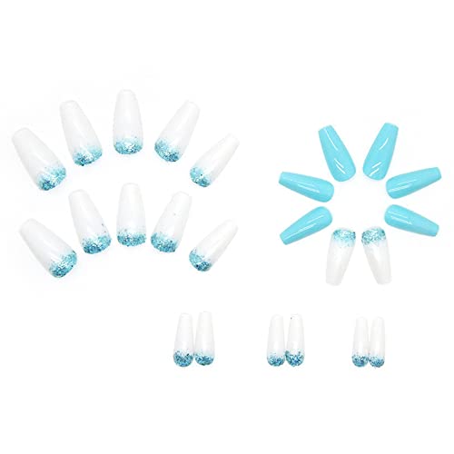 Blue and White Acrylic Nail Designs for Stylish Manicures, Set of 24 Pieces - Image 4