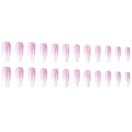 24-Piece Ombre Glitter Coffin Acrylic Nails Set Durable Stylish Design - Image 6