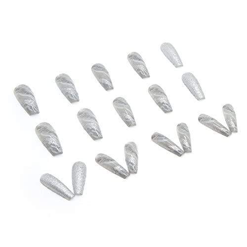 Elegant Blue and Silver Acrylic Nail Art Design Set 24 Pieces - Image 5