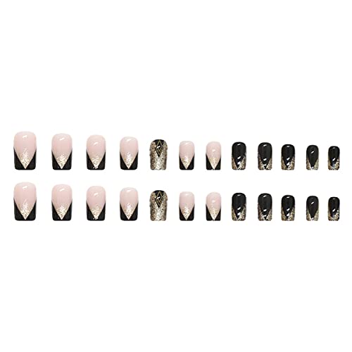 Elegant Rose Gold and Black Acrylic Nail Design Set for Stunning Nail Art - Image 5