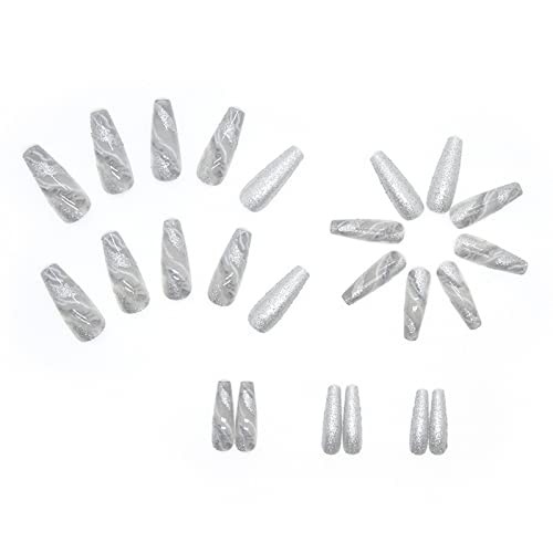 Elegant Blue and Silver Acrylic Nail Art Design Set 24 Pieces - Image 3
