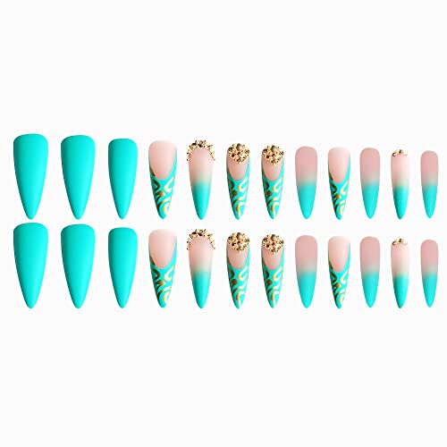 Long Length Blue Stiletto Acrylic Press-On Nails for a Stunning Manicure - Image 4