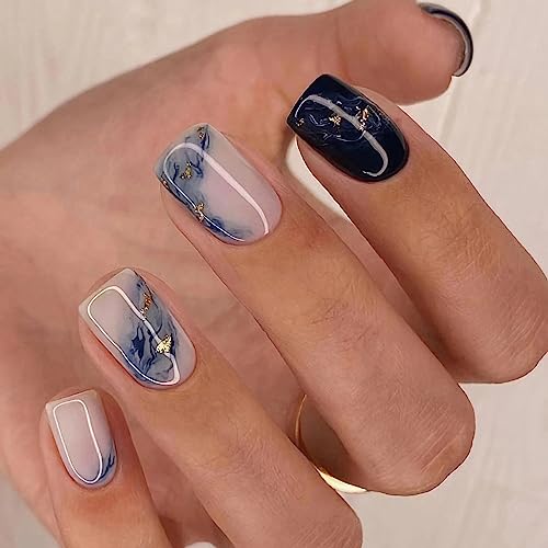 Royal Blue and White Acrylic Nail Art Kit, 24 Designer Pieces