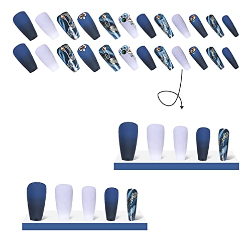 Royal Blue Coffin Acrylic Nails 24 Piece Set for Chic Manicure - Image 7