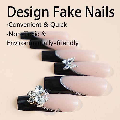24 Pc Black Acrylic Baddie Nails Set Long Length for Stylish Manicure - Image 6