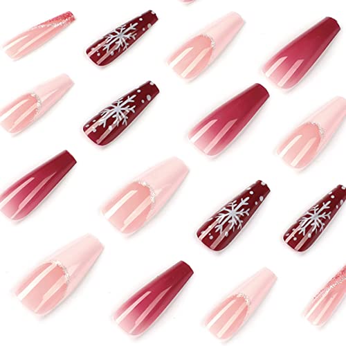 24 Piece Long Winter Coffin Acrylic Nails Set for Trendy Nail Art - Image 4