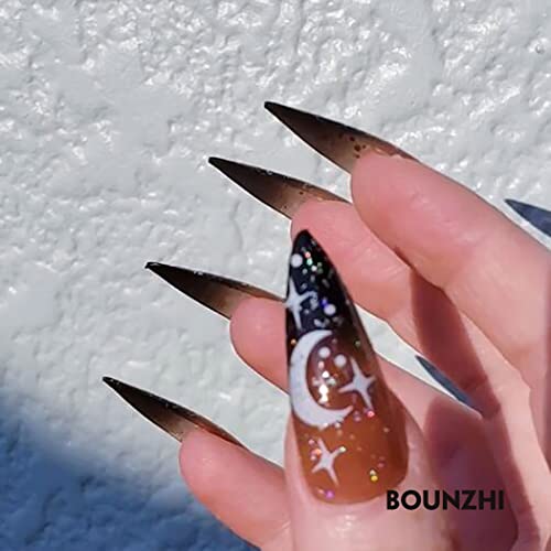 Medium Size 24 Piece Black Pointed Acrylic Nail Set - Image 4