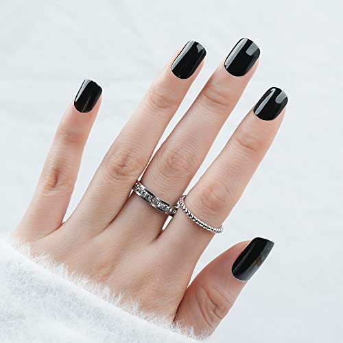 24-Piece Short Black Squoval Acrylic Nails for Elegant & Stylish Manicures - Image 6