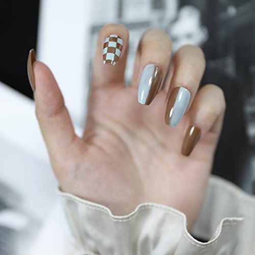 Stylish Blue and Brown Acrylic Nail Designs for Elegant Nail Art Enthusiasts - Image 6