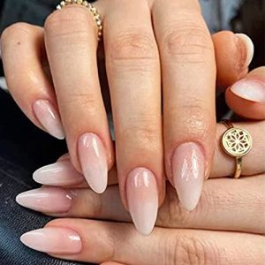 Ombre Pink to White Acrylic Nails Set for Elegant Nail Art, Easy Application, Medium Size
