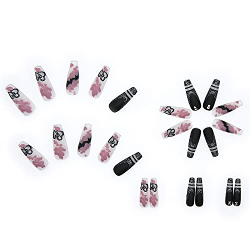 Black Glitter Coffin Acrylic Nails - 24 Pieces, Stylish and Durable Nail Art Set - Image 4