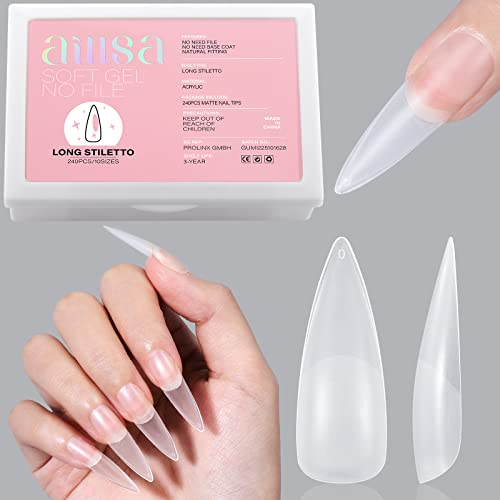 24 Count Long Stiletto Matte Acrylic Nails - Easy Application