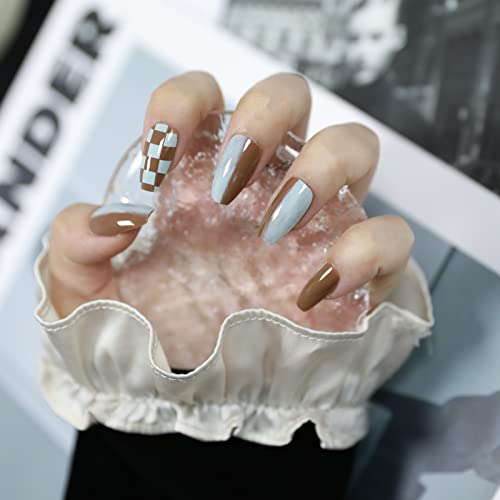 Stylish Blue and Brown Acrylic Nail Designs for Elegant Nail Art Enthusiasts - Image 4