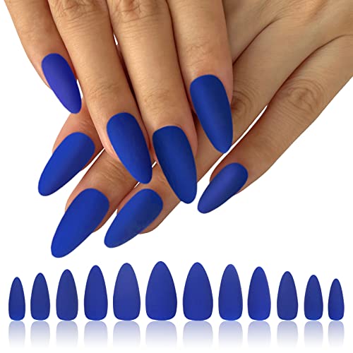 Matte Blue Acrylic Nails Stylish Trendy Nail Art Design 24 Pieces
