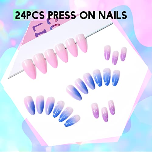 Blue Ombre Acrylic Nail Design Set - 24 Pieces for Stylish Manicure - Image 5
