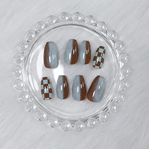 Stylish Blue and Brown Acrylic Nail Designs for Elegant Nail Art Enthusiasts - Image 8