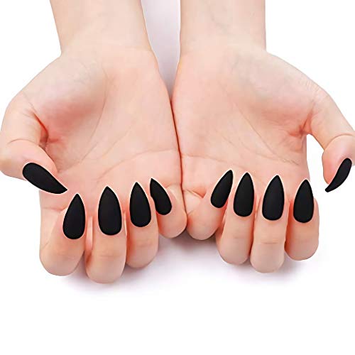 Glossy Black Acrylic Nails for Dark Skin, Long Length, 24 Piece Set - Image 3