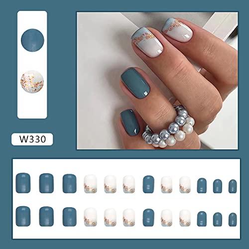 Stylish Blue and Gold Acrylic Nail Set - 24 Piece Long Length Manicure - Image 5