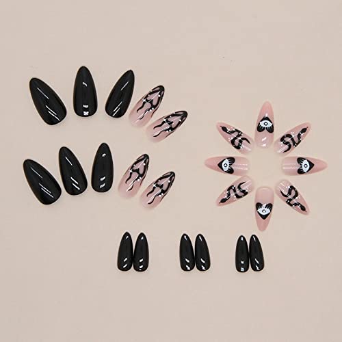 Black Fire Long Length 24 Pack Acrylic Press-On Nails for Effortless Application - Image 4