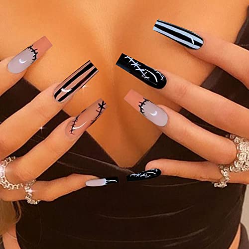 Stylish Black and Orange Acrylic Nail Art Set - 24 Pieces - Image 4