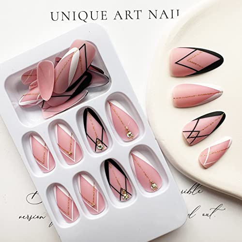 Black V Tip Acrylic Nails 24 Piece Set Medium Size for Stylish Nail Art - Image 3