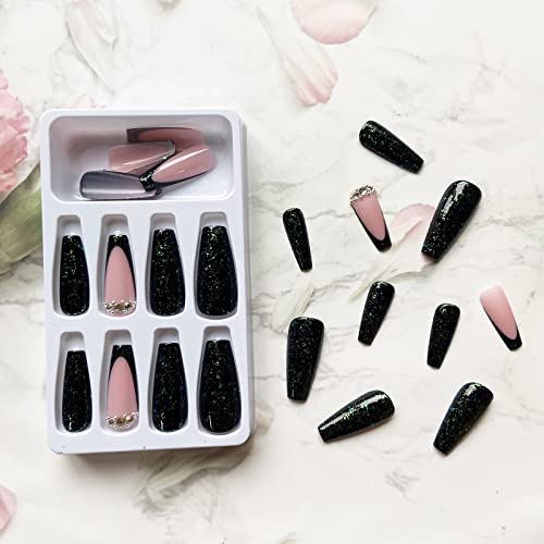Chic Black and Green 24-Piece Acrylic Nail Set for a Stunning Manicure - Image 4