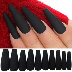 Matte Black Coffin Acrylic Nail Set for Perfectly Shaped Stylish Manicures