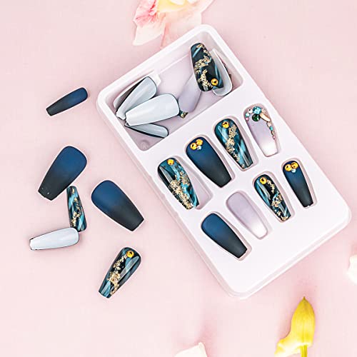 Royal Blue Coffin Acrylic Nails 24 Piece Set for Chic Manicure - Image 4