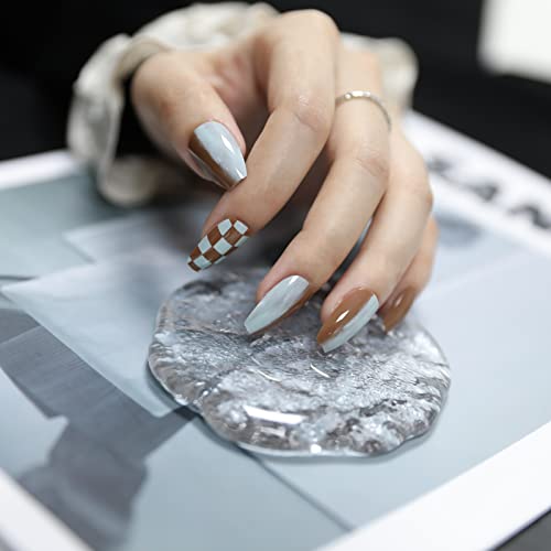 Stylish Blue and Brown Acrylic Nail Designs for Elegant Nail Art Enthusiasts - Image 5