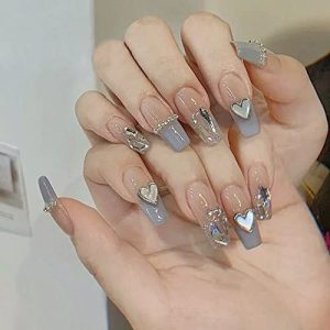 24-Count Long Blue French Tip Acrylic Nails - Durable & Stylish