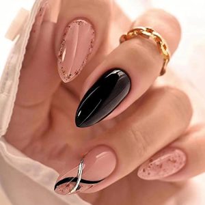 24 Piece Set Acrylic Nails with Chic Black Dots Design for Stunning Nail Art