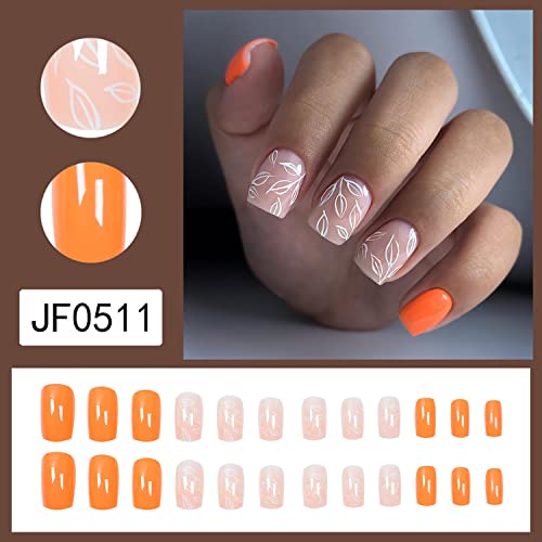 Short orange acrylic nails for a vibrant look. - Image 3