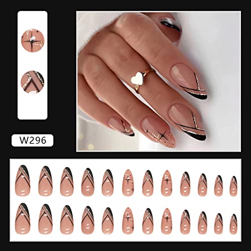 Black Gold Acrylic Nail Set Stylish Manicure 24 Pieces Long Length - Image 8