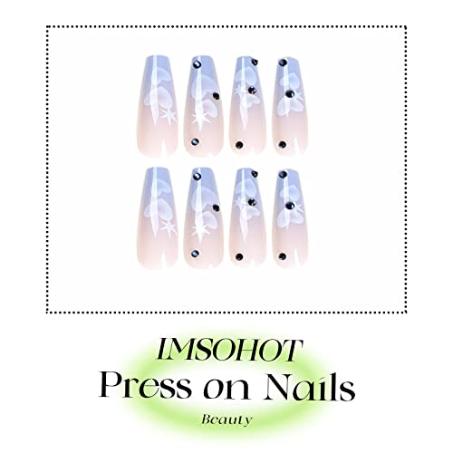 24 Piece Coffin Blue Acrylic Nail Design Set for Stylish Manicures - Image 2