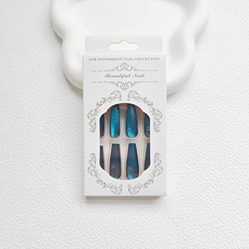 Teal Blue Acrylic Nails Set - Stylish, Durable Press-On Manicure - Easy Application - Image 6