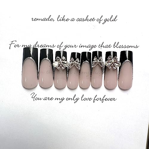 24 Pc Black Acrylic Baddie Nails Set Long Length for Stylish Manicure - Image 5