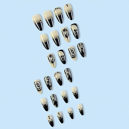 Black pointed acrylic nails. - Image 4
