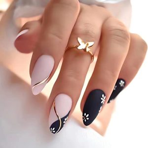Stylish Black and Purple Acrylic Nails Set for Manicure - 24 Pieces