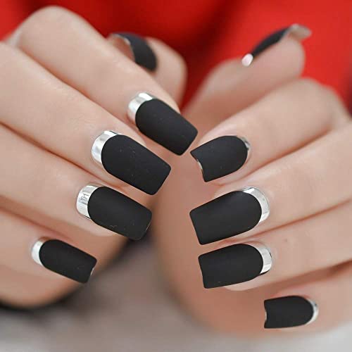 Chic Black Matte Acrylic Nails Set, 24 Pieces, for Stylish Manicure and Nail Art - Image 2