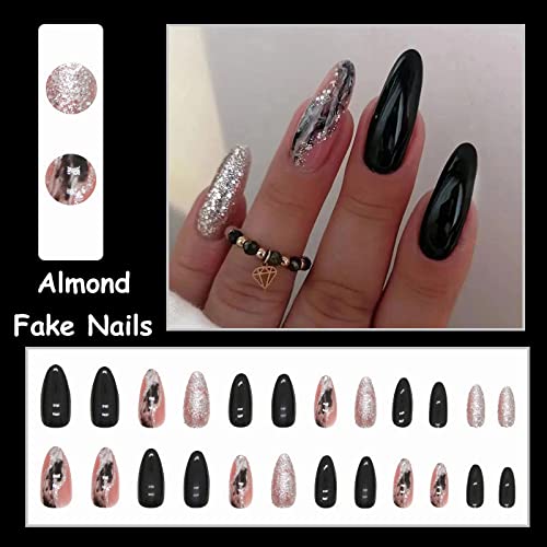 24 Piece Black Glitter Acrylic Nails Set for Stylish and Durable Nail Art - Image 5
