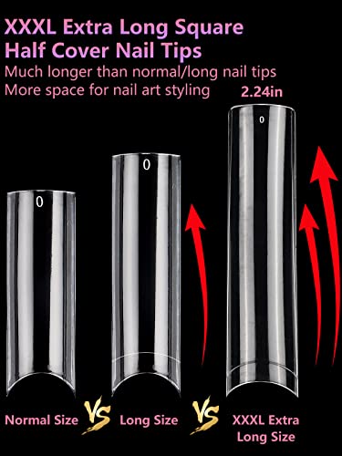 Clear Tapered Square Acrylic Nail Tips for Professional Nail Art, 500 Piece Set - Image 2