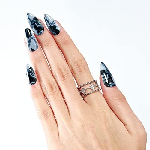 Chic Black and Grey Acrylic Nail Set 24 Pieces Medium - Image 2