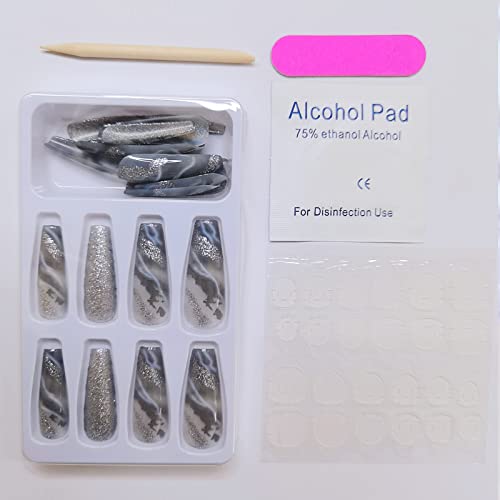 Elegant Blue and Silver Acrylic Nail Art Design Set 24 Pieces - Image 6