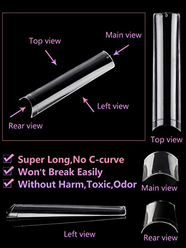 Clear Tapered Square Acrylic Nail Tips for Professional Nail Art, 500 Piece Set - Image 3