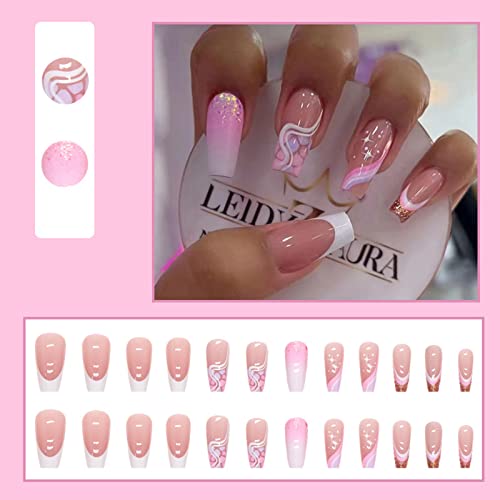 24-Piece Pastel Coffin Acrylic Nail Set for a Stylish, Medium Manicure - Image 2